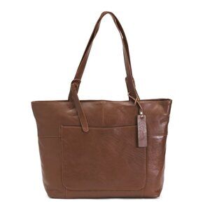 TANO Cognac Made In Italy Leather Large Knot Handle Tote